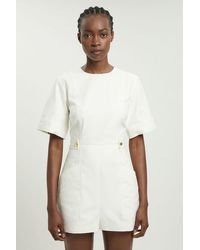 Karen Millen - Petite Tailored Linen Button Detail Playsuit - Lyst