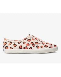 Keds - Champion Leopard Rubber Outsole/Coral Canvas Shoes - Lyst