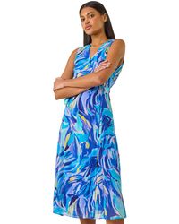 Roman - Floral Print Wrap Chiffon Midi Dress - Lyst