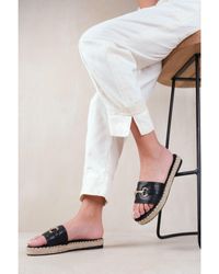Where's That From - 'Jupiter' Single Strap Flat Sandals With Thread Design And Golden Detailing - Lyst