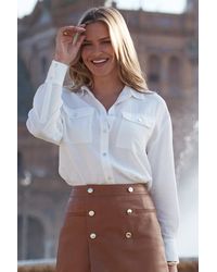 Sosandar - Ivory Textured Longline Utility Shirt - Lyst