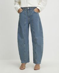 River Island - Barrel Leg Jeans Seamed Raw Hem Cotton - Lyst