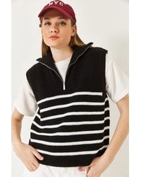 Bianco Lucci - Striped Knitwear Sweater Vest With Zipper Collar - Lyst