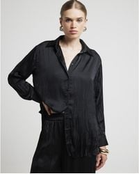 River Island - Shirt Crinkle Satin Collared Long Sleeve - Lyst