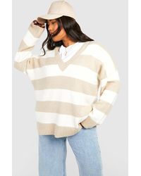 Boohoo - Plus V Neck Stripe Jumper - Lyst