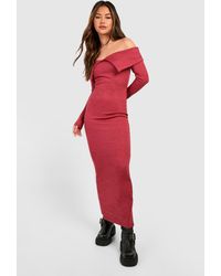 Boohoo - Bardot Heavy Rib Long Sleeve Maxi Dress - Lyst