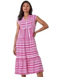 Roman - Aztec Print Tiered Midi Smock Dress - Lyst