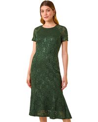 Roman - Leaf Lace Sequin Midi Dress - Lyst