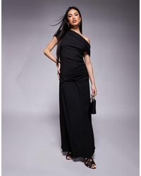 ASOS - Fallen Shoulder Ruched Asym Waist Midi Dress - Lyst