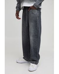 BoohooMAN - Relaxed Fit Belted Rhinestone Washed Jeans - Lyst