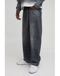 BoohooMAN - Relaxed Fit Belted Rhinestone Washed Jeans - Lyst