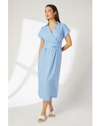 PRINCIPLES - Linen Blend Wrap Waist Dress - Lyst