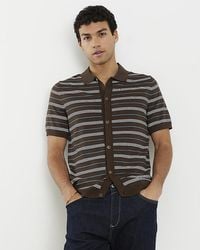 River Island - Shirt Short Sleeve Knitted Stripe Striped Viscose - Lyst