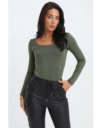 Femme Luxe - Scoop Neck Long Sleeve Soft Touch Fitted Bodysuit - Lyst