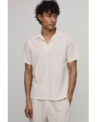BoohooMAN - Linen Blend Slim Revere Polo - Lyst