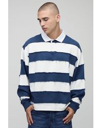 BoohooMAN - Oversized Boxy Distressed Long Sleeve Rugby Polo - Lyst