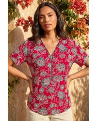 Roman - Floral Print Zip Detail Top - Lyst