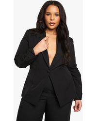 Boohoo - Plus Woven Tailored Self Fabric Button Detail Blazer - Lyst
