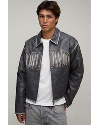BoohooMAN - Boxy Tumble Pu Applique Harrington Jacket - Lyst