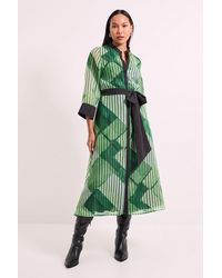 PRINCIPLES - Belted Contrast Detail Collarless Shirt Dress - Lyst