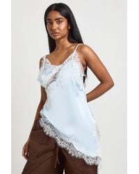 Boohoo - Asymmetric Hem Lace Satin Cami Top - Lyst