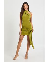 Boohoo - Asymmetric Wrap Waist Slinky Mini Dress - Lyst