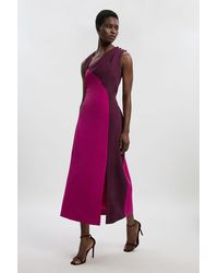 Karen Millen - Soft Tailored Colour Block Halter Neck Midi Dress - Lyst