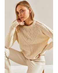 Bianco Lucci - Patterned Thick Crew Neck Sweater - Lyst