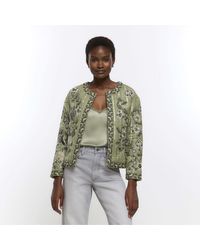 River Island - Jacket Quilted Embroidered Floral Cotton - Lyst