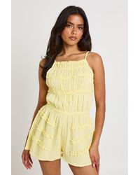 Boohoo - Textured Shirred Detail Playsuit - Lyst