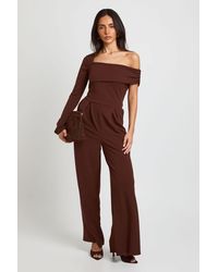 Boohoo - Jersey Crepe One Shoulder Wide Leg Jumpsuit - Lyst