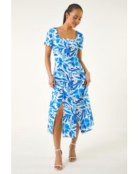 Roman - Petite Floral Button Front Midi Dress - Lyst