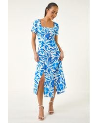 Roman - Petite Floral Button Front Midi Dress - Lyst