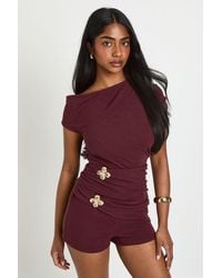 Boohoo - Textured Cowl Neck Sleeveless Flower Trim Top - Lyst