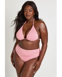 Boohoo - Plus Textured Gingham Triangle Bikini Top & Ruched High Waist Bottom Set - Lyst