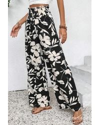 Azura Exchange - Bloemen Wijde Pantalon Met Elastische Tailleband - Lyst