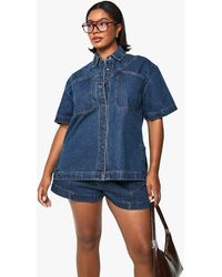 Boohoo - Plus Denim Short Sleeve Longline Shirt - Lyst