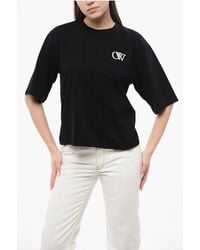 Off-White c/o Virgil Abloh - Katoenen T-shirt Met Ronde Hals En Contrastborduursel In Zwart - Lyst