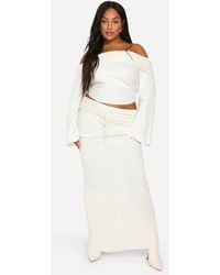 Boohoo - Plus Rib Edge Lace Up Knitted Maxi Skirt - Lyst