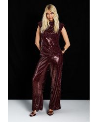 Boohoo - Low Rise Drawcord Waistband Sequin Trouser - Lyst