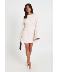 Boohoo - Petite Long Sleeve Slash Neck Tailored Mini Dress - Lyst