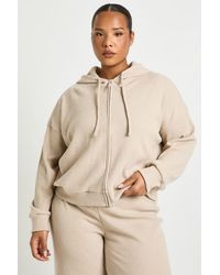 Boohoo - Plus Knitted Rib Zip Through Hoodie - Lyst