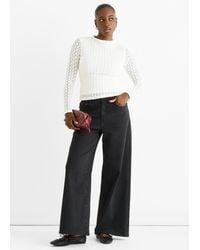 Gini London - Weißes Hochgeschlossenes Jersey-Spitzen-Top Mit Langen Ärmeln - Lyst