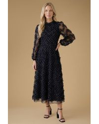 Oasis - Long Sleeve Printed Mesh Midi Dress - Lyst
