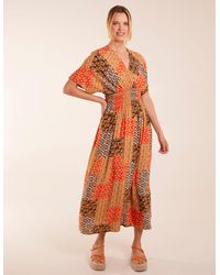 Blue Vanilla - Abstract Pattern V Neck Midi Dress - Lyst
