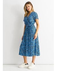 Gini London - Short Sleeve Animal Print Wrap Front Midi Dress - Lyst