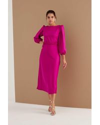GUSTO - Waist Belt Evening Dress Satin - Lyst