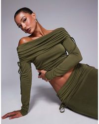 ASOS - Soft Handle Off Shoulder Ruched Long Sleeve Top - Lyst