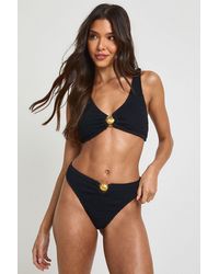 Boohoo - Shell Trim Crinkle High Waist Bikini Brief - Lyst