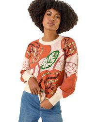 Roman - Sequin Floral Knit Jumper - Lyst